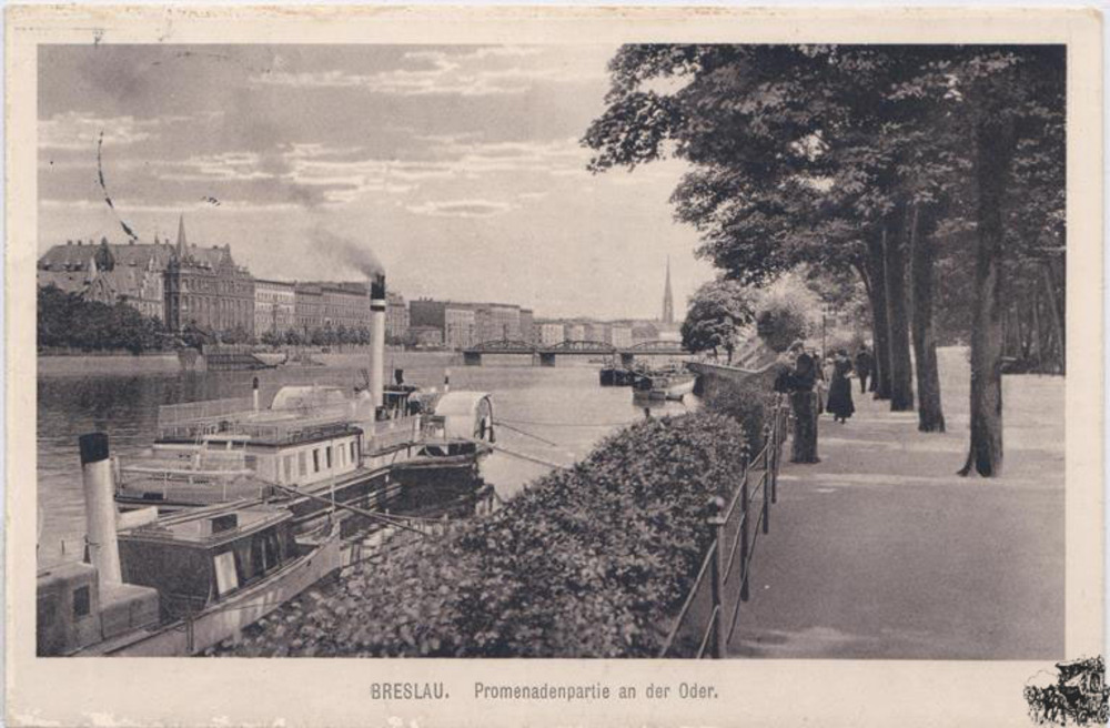 Ansichtskarte Breslau, Oder-Promenade, gelaufen 1913