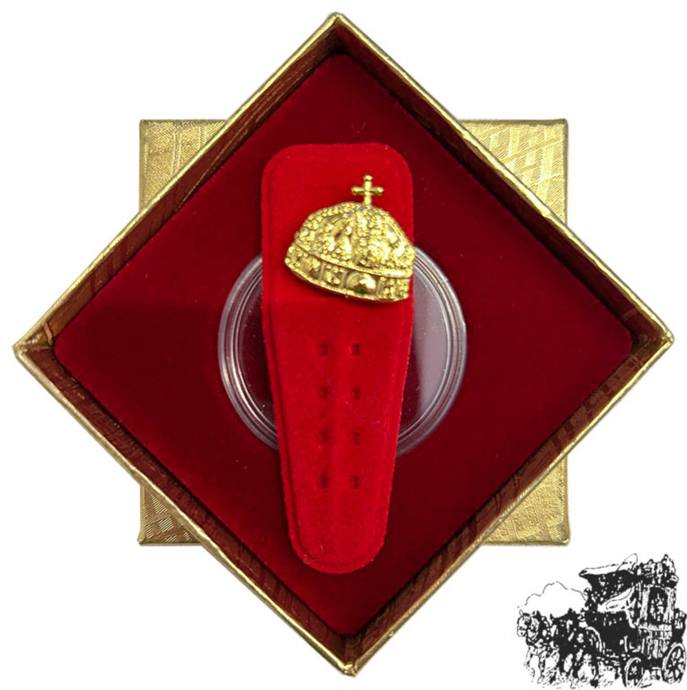 Etui Münze Österreich mit Kapsel und Anstecknadel “Stephanskrone von Ungarn“ - ohne Münze Etui Münze Österreich mit Kapsel und Anstecknadel “Stephanskrone von Ungarn“ - ohne Münze