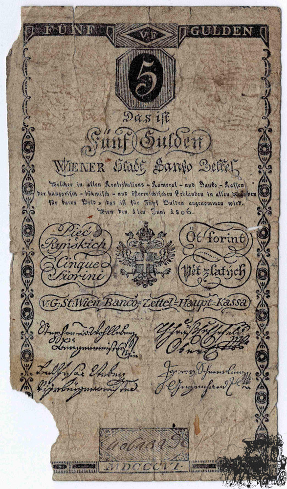 5 Gulden 1806 - Österreich - Wiener Stadt Banco - Risse