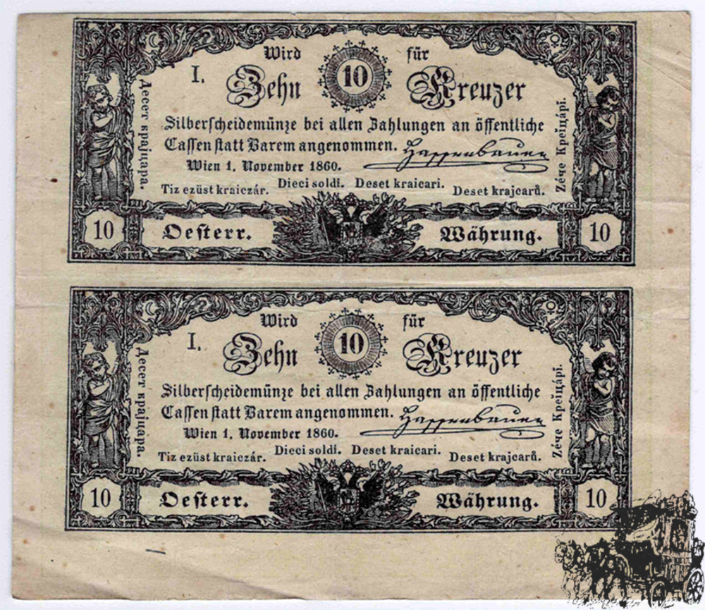 2 x 10 Kreuzer 1849 - Österreich - KuK Hauptmünzamt - sehr schön