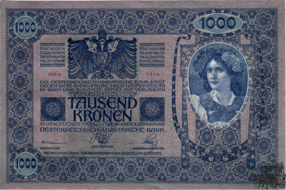 1000 Kronen 1902 - Österreich - Rosa Unterdruck - bankfrisch