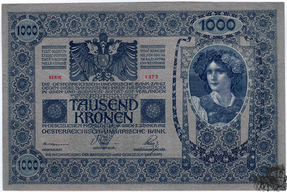 1000 Kronen 1902 - Österreich - grüner Unterdruck - bankfrisch
