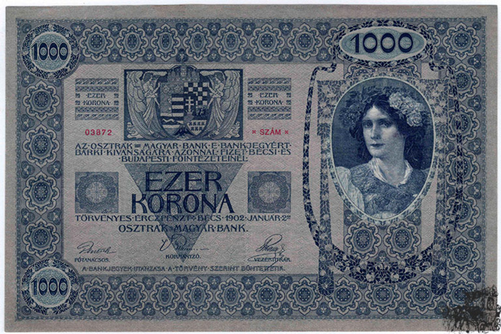 1000 Kronen 1902 - Österreich - grüner Unterdruck - bankfrisch