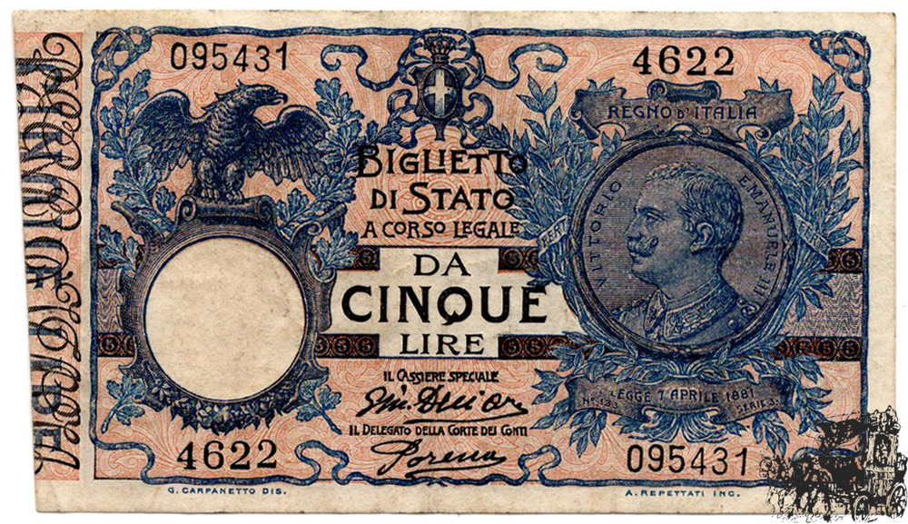 5 Lire 1907/1917 - Italien - vorzüglich