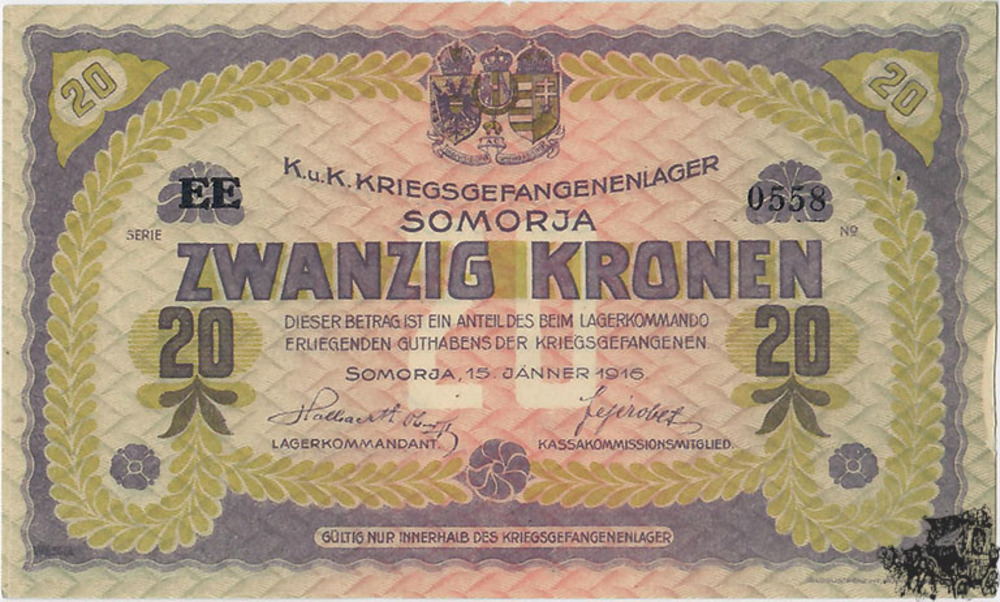 20 Kronen 1916 - Kriegsgefangenlager Somorja