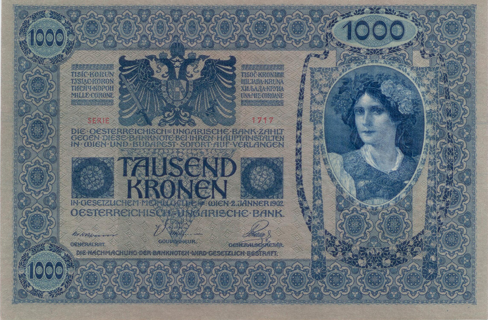 1000 Kronen 1919 - Deutschösterreich, Aufdruck senkr.
