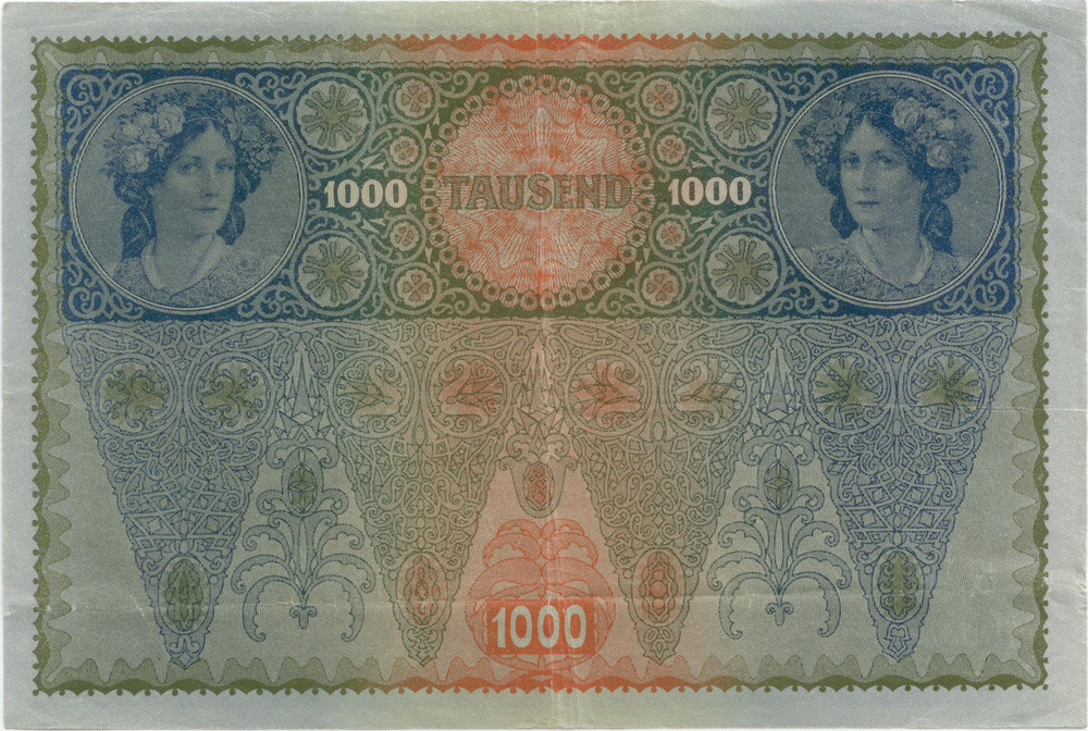 1000 Kronen 1919 - Deutsch-Österreich, 2.Auflage, Unterdruck rosa