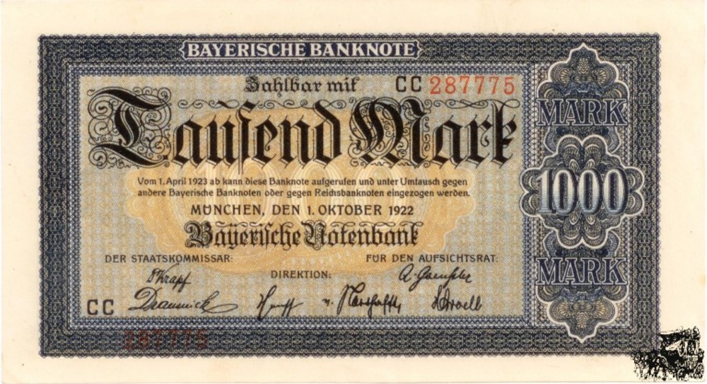 1000 Mark 1922 - Bayerische Notenbank