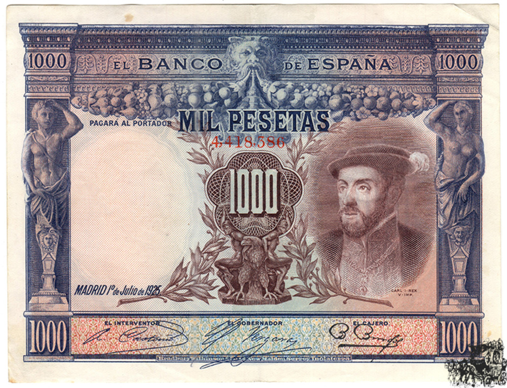 1000 Pesetas 1925 Spanien - sehr schön