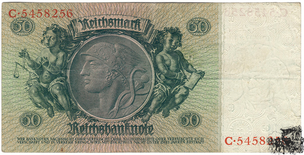 50 Reichsmark 1933 - Deutschland - Serie B - 7-stellig - sehr schön