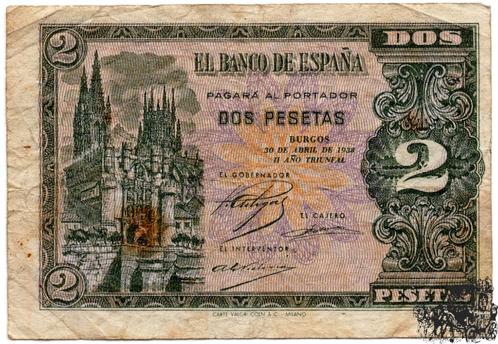 2 Pesetas 1938 - Spanien - sehr schön