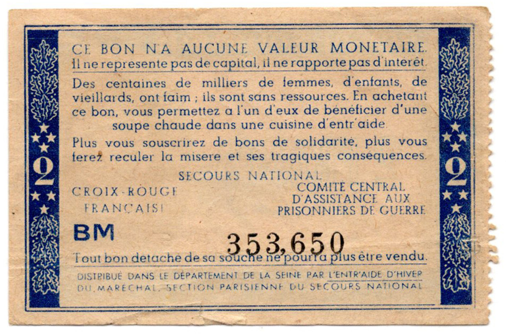 2 Francs 1941 Bon de Solidarite - Frankreich - sehr schön