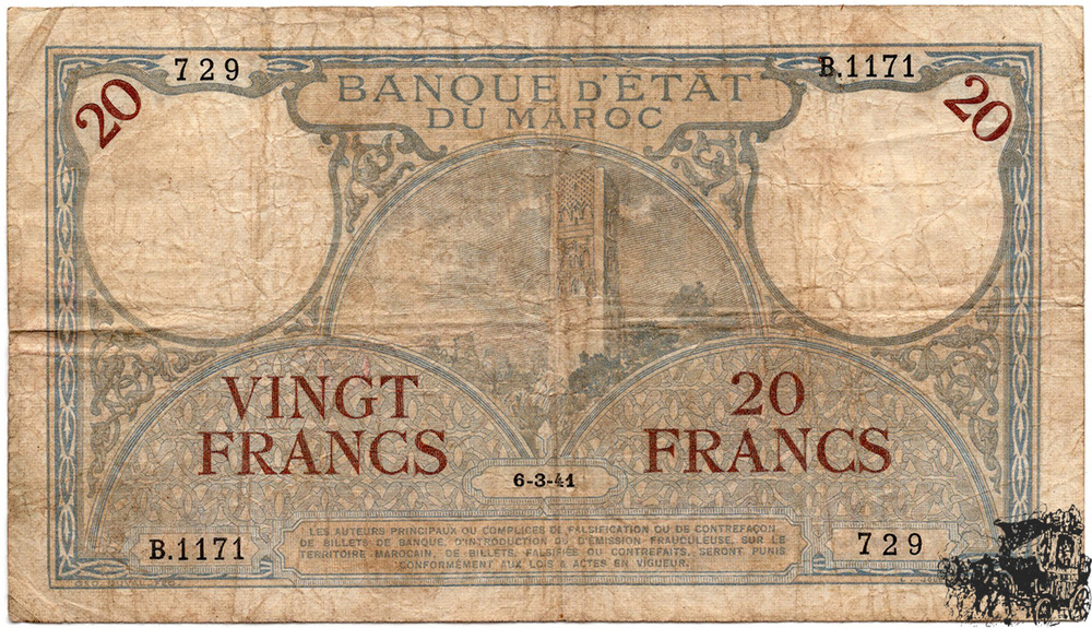 20 Francs 1941 - Marokko - schön