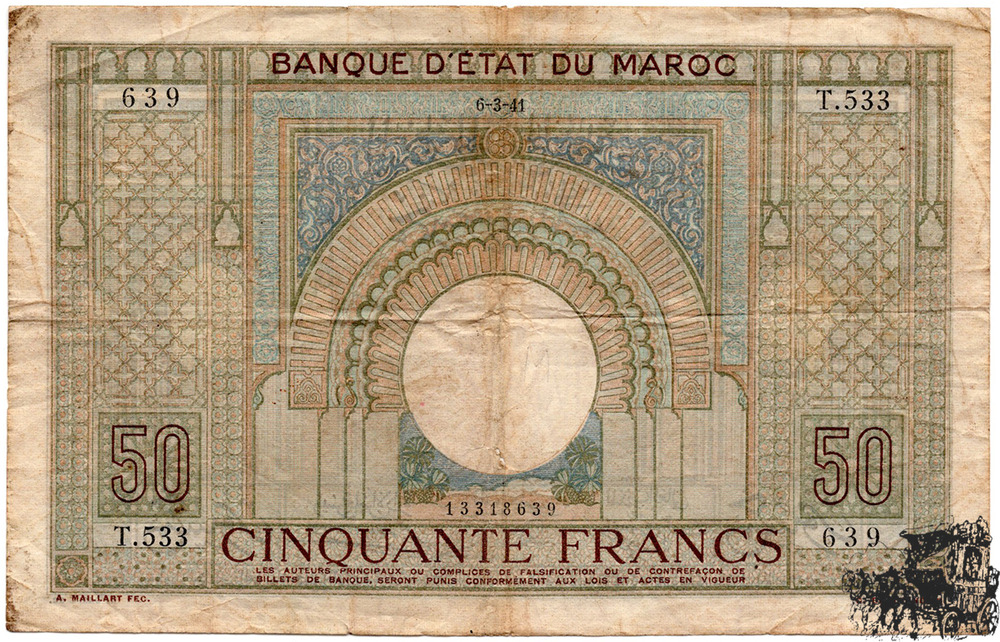 50 Francs 1941 - Marokko - schön