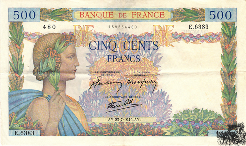 500 francs 1942 - Frankreich - sehr schön