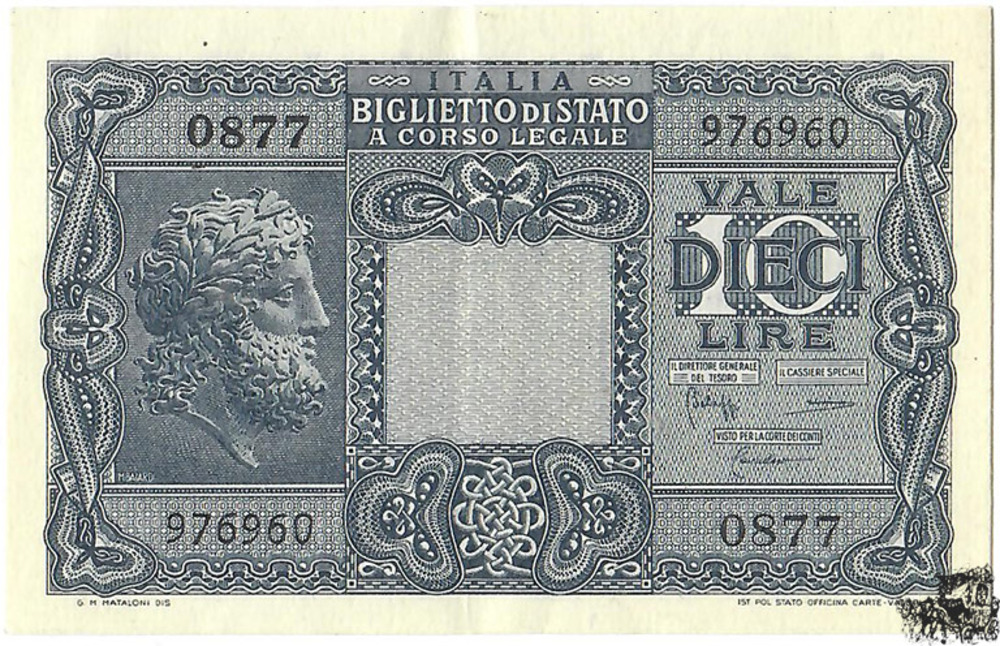 10 Lire 1944 - Italien - Biglietto di Stato - vorzüglich