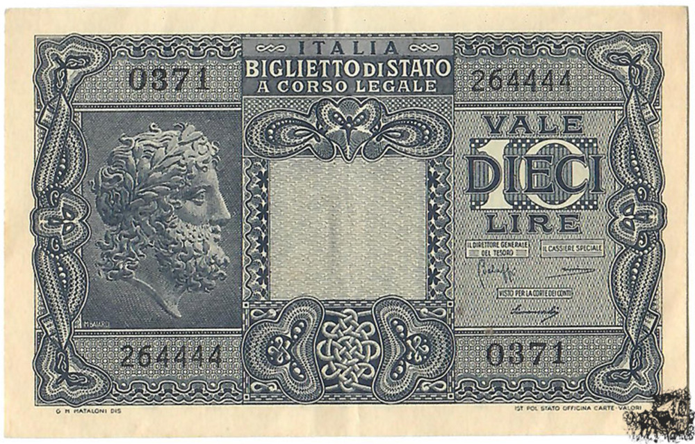 10 Lire 1944 - Italien - Biglietto di Stato - vorzüglich