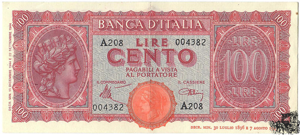 100 Lire 1944 - Italien - vorzüglich