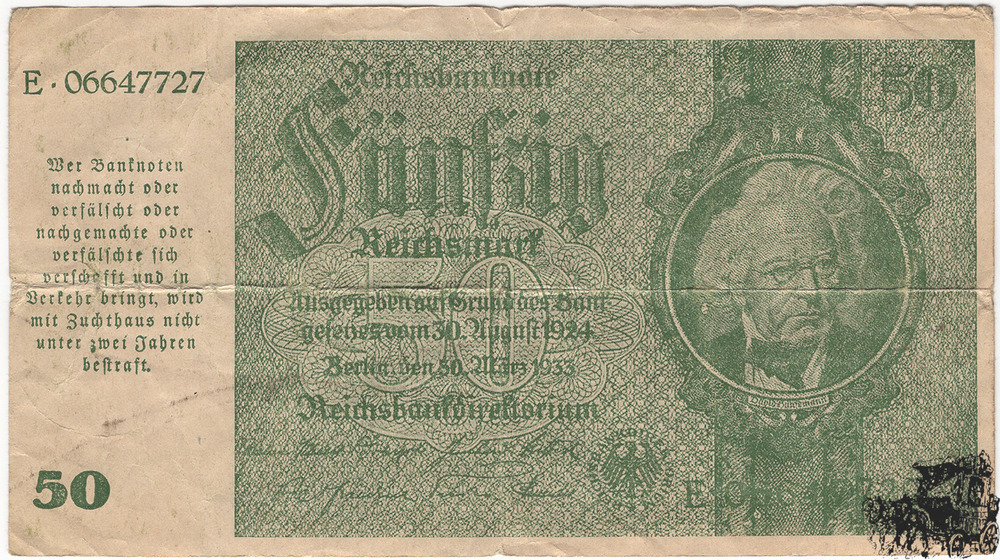 50 Mark 1945 - Deutschland - Notausgabe  auf Lebensmittelkartenpapier - Druck deutlich - schön