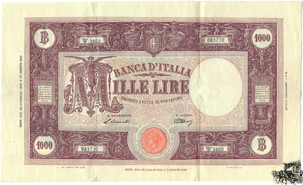 1000 Lire 1946 - Italien - sehr schön