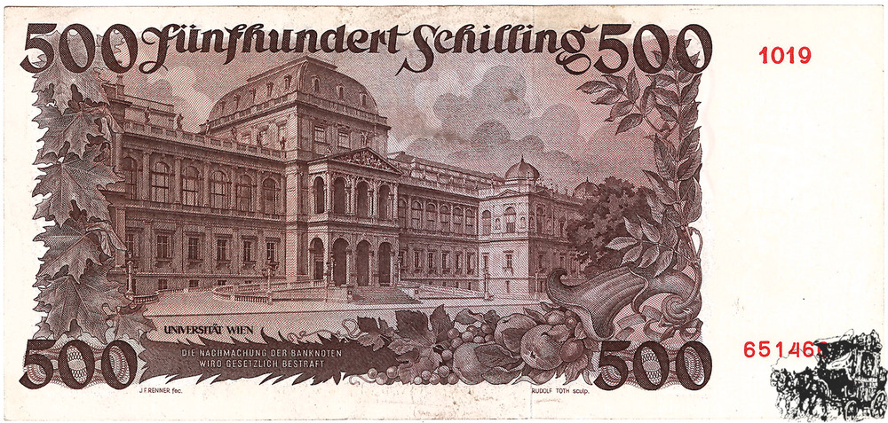 500 Schilling 1953 - 2.Republik - hellbraun - vorzüglich-