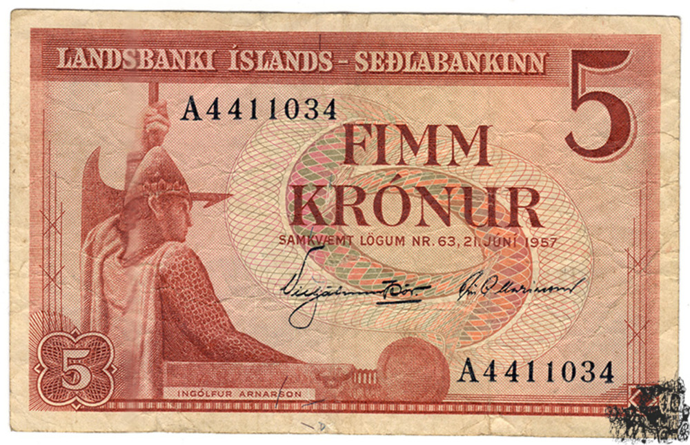 5 kronen 1957 - Island - schön
