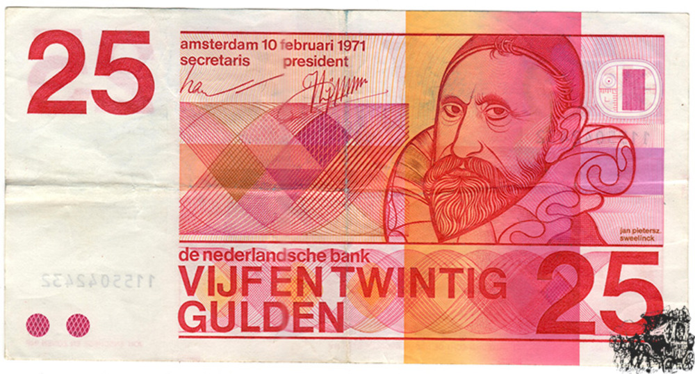 25 Gulden 1971 - Niederlande - 10stellig - sehr schön