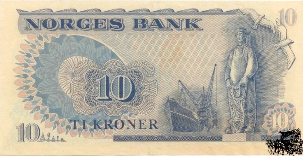 10 Kronen 1977 - Norwegen. Yellow Papier
