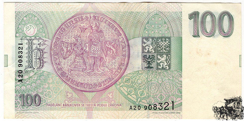 100 Kronen 1993 - Tschechien - Präfix A - sehr schön