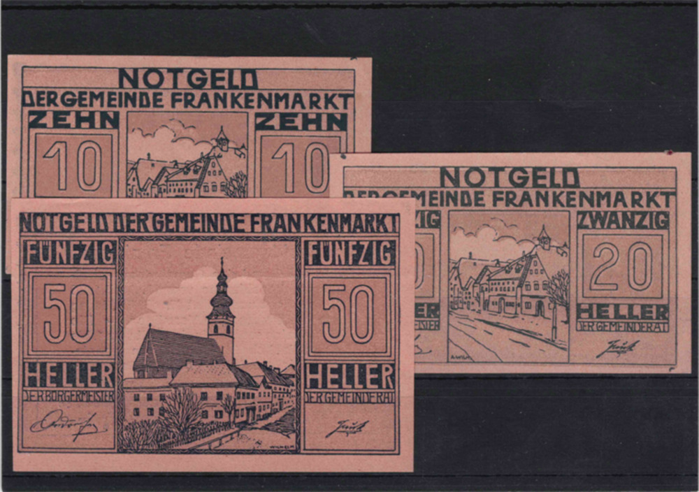 10, 20 und 50 Heller  - Frankenmarkt orange/braun