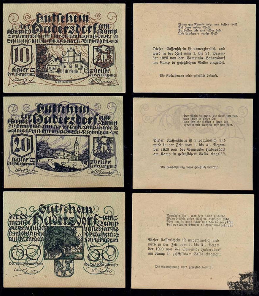 Hadersdorf am Kamp, NÖ - Notgeld 1920 Hadersdorf am Kamp, NÖ - Notgeld 1920