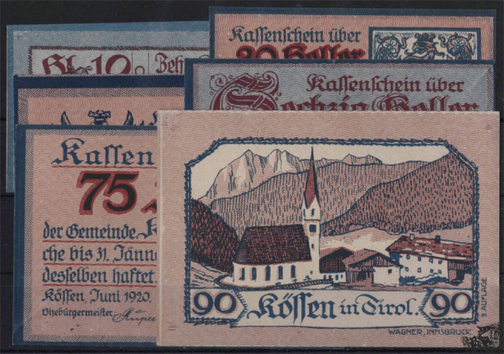10, 30, 50, 60, 75 und 90 Heller - Kössen, 3. Auflage 10, 30, 50, 60, 75 und 90 Heller - Kössen, 3. Auflage