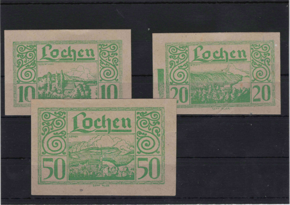 10, 20 und 50 Heller - Lochen, grün
