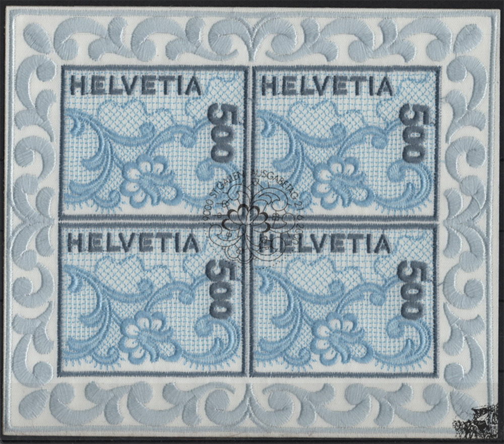 Schweiz 2000 o Klbg.- 5,00 Fr - St. Galler Stickerei - Blumenornament