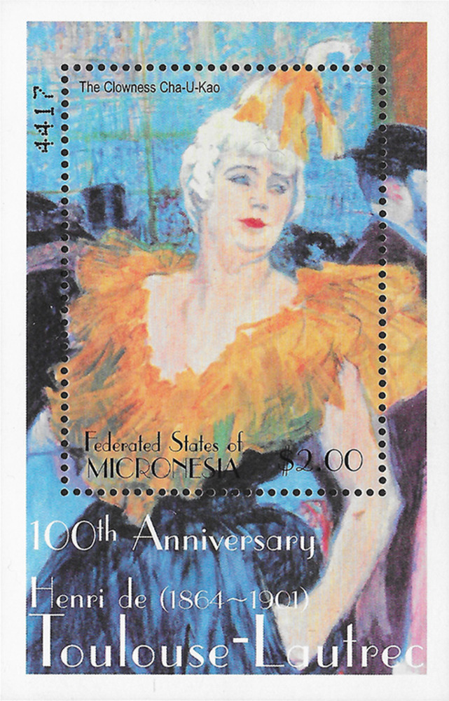 Mikronesien 2001 ** - Die Clownin Cha-U-Kao von Toulouse-Lautrec Mikronesien 2001 ** - Die Clownin Cha-U-Kao von Toulouse-Lautrec