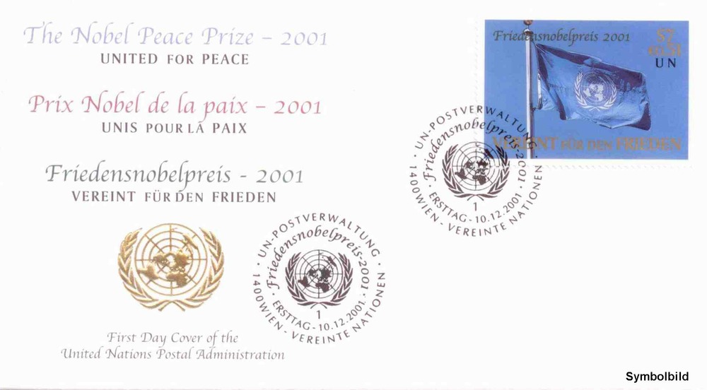 UNO Wien - FDC , ATS 7,00 / € 0,51 - Friedensnobelpreis an d. UNO