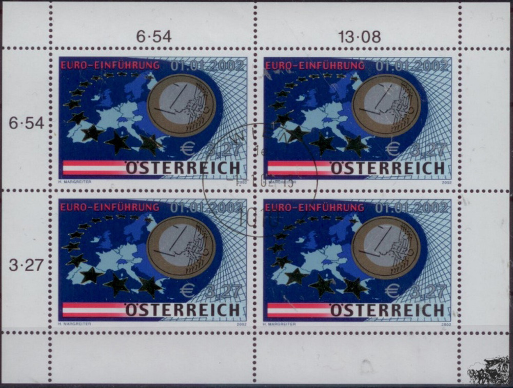 Österreich 2002 **, 4 x € 3,27 - “Euro Einführung“, Klbg. Österreich 2002 **, 4 x € 3,27 - “Euro Einführung“, Klbg.