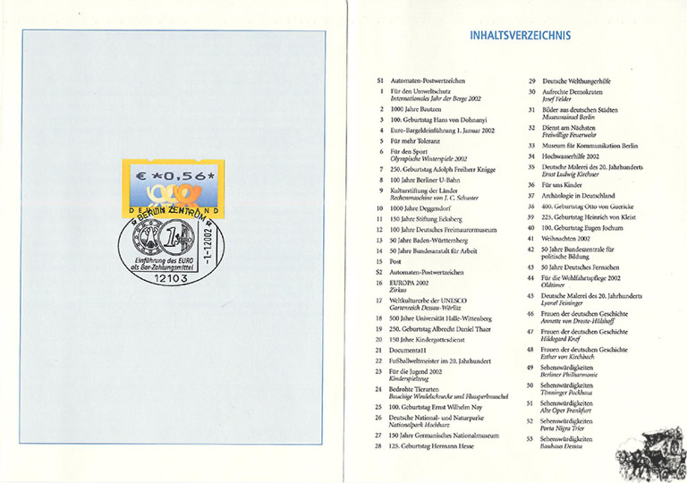 Jahressammlung mit Postwertzeichen der Bundesrepublik Deutschland 2002 Jahressammlung mit Postwertzeichen der Bundesrepublik Deutschland 2002
