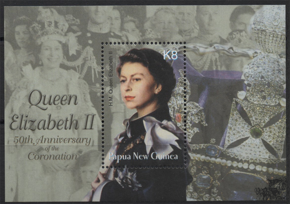Papua-Neuguinea - Nr. BL 25 ** 50. Jahrestag der Krönung von Königin Elisabeth II. Papua-Neuguinea - Nr. BL 25 ** 50. Jahrestag der Krönung von Königin Elisabeth II.