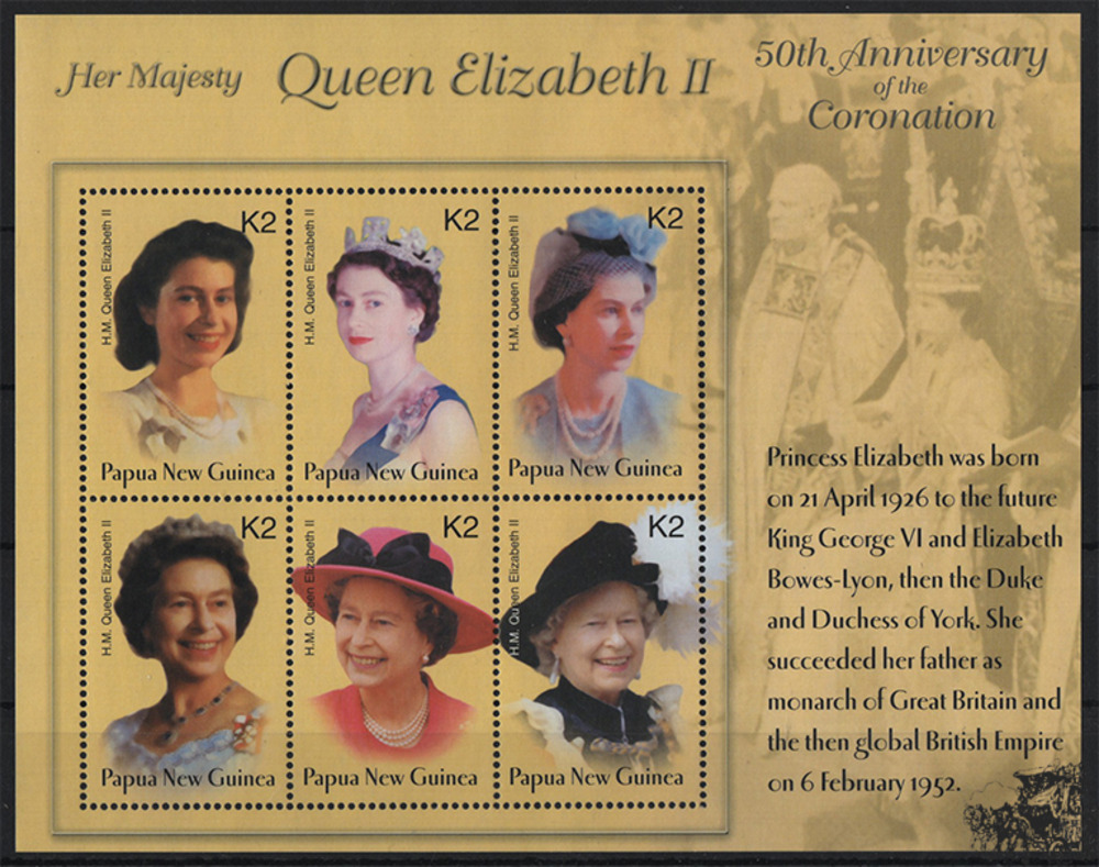 Papua-Neuguinea - Nr. 982-87 KLBG ** 50. Jahrestag der krönung von Königin Elisabeth II. Papua-Neuguinea - Nr. 982-87 KLBG ** 50. Jahrestag der krönung von Königin Elisabeth II.