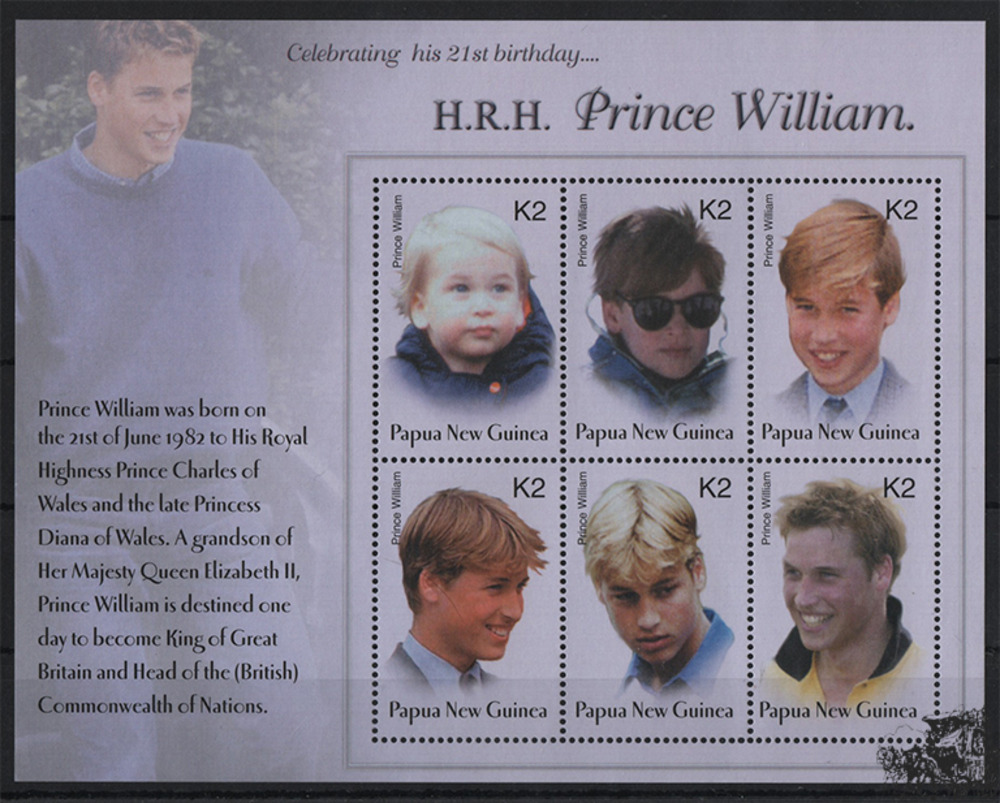 Papua-Neuguinea - Nr. 995-00 KLBG ** 21. Geburtstag von Prinz William Papua-Neuguinea - Nr. 995-00 KLBG ** 21. Geburtstag von Prinz William