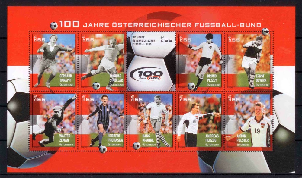 Österreich 2004 **, 10 x 0,55 € “100 Jahre Österreichischer Fussballbund“ Österreich 2004 **, 10 x 0,55 € “100 Jahre Österreichischer Fussballbund“