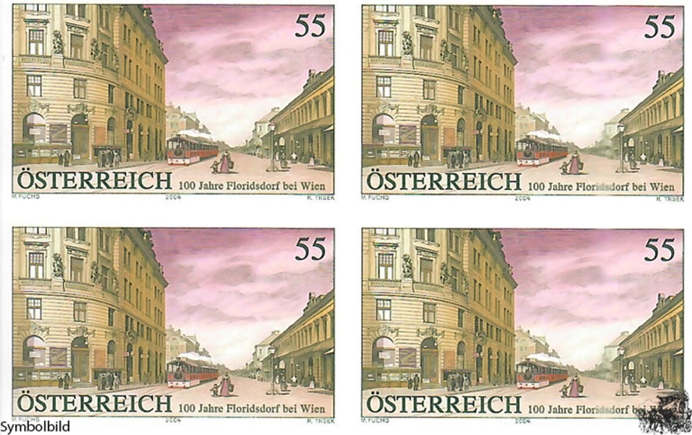 Österreich 2004 **, € 0,55 - 100 Jahre Floridsdorf bei Wien - Buntdruck-Viererblock