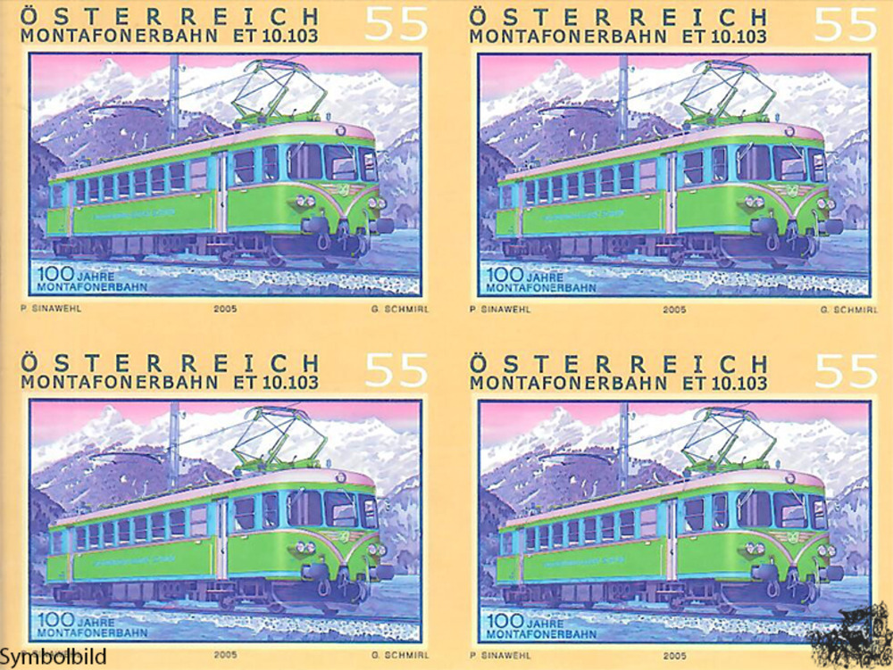 Österreich 2005 **, 0,55 € “Eisenbahnen“ - Buntdruck-Viererblock