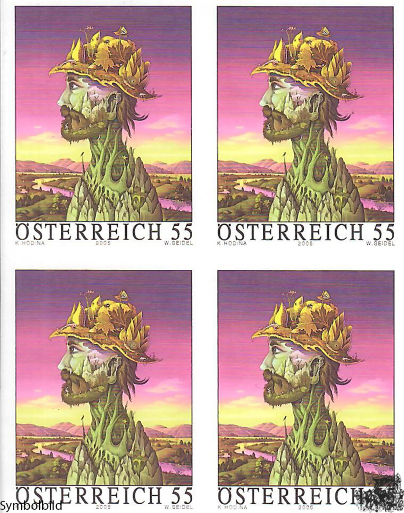 Österreich 2005 **, 0,55 € “Moderne Kunst in Österreich“ - Karl Hodina “Waldmeister“ - Buntdruck-Viererblock