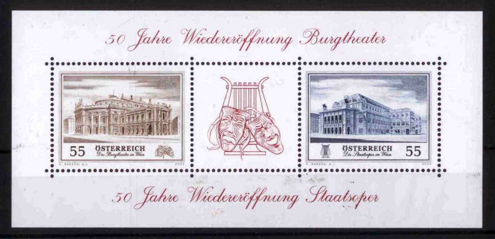 Österreich 2005 **, 2 x 0,55 € “50 Jahre Wiedereröffnung Burgtheater/Staatsoper“