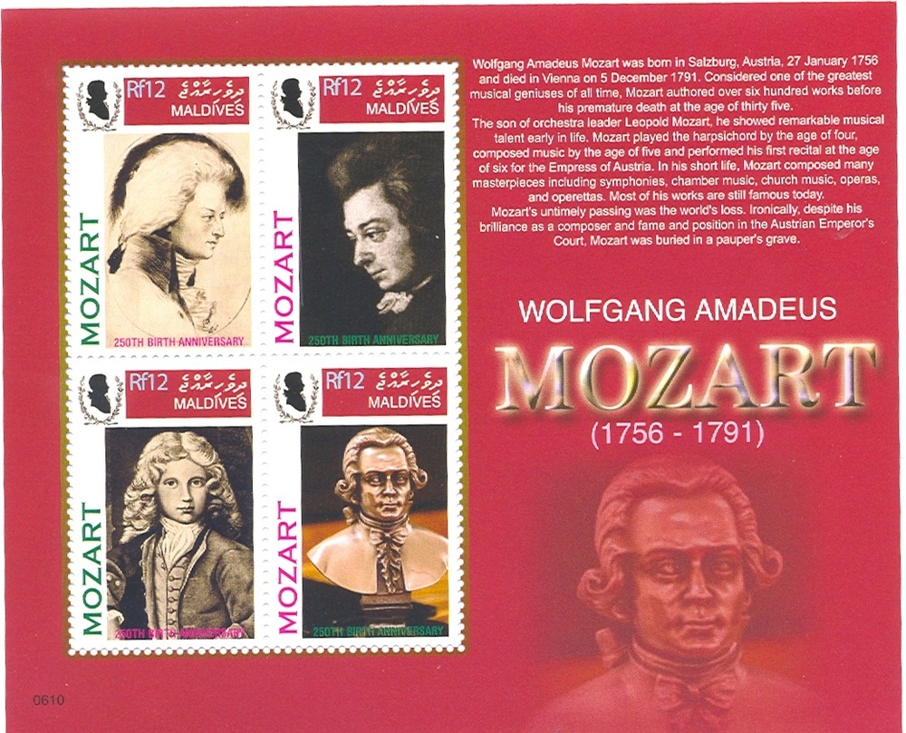 Malediven ** 2006 - 250. Geburtstag W. A. Mozart KLBG Malediven ** 2006 - 250. Geburtstag W. A. Mozart KLBG