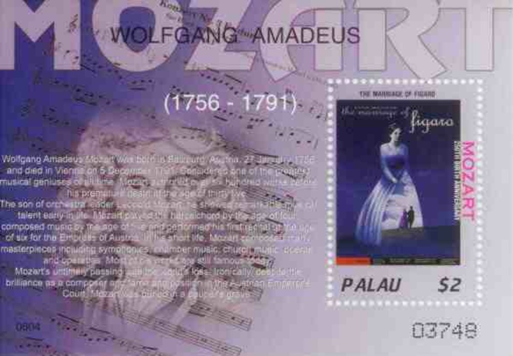 Palau 2006 - 250. Geburtstag W. A. Mozart Block Palau 2006 - 250. Geburtstag W. A. Mozart Block