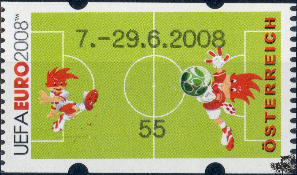 Österreich 2008 Automatenmarke ** - € 0,55 - Maskottchen Trix und Flix auf dem Fußballplatz: 7.-29.06.2008
