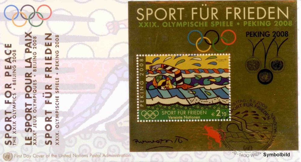 UNO Wien - FDC , € 2,10 - Sport für Frieden: Olymp. Sommerspiele, Peking (mit Odr.-Aufdruck) UNO Wien - FDC , € 2,10 - Sport für Frieden: Olymp. Sommerspiele, Peking (mit Odr.-Aufdruck)